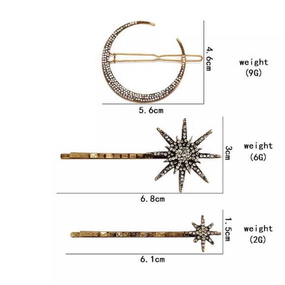 *LAST ONE* Moon & Stars Hair Clips - Set of 3 - Picture 3 of 3